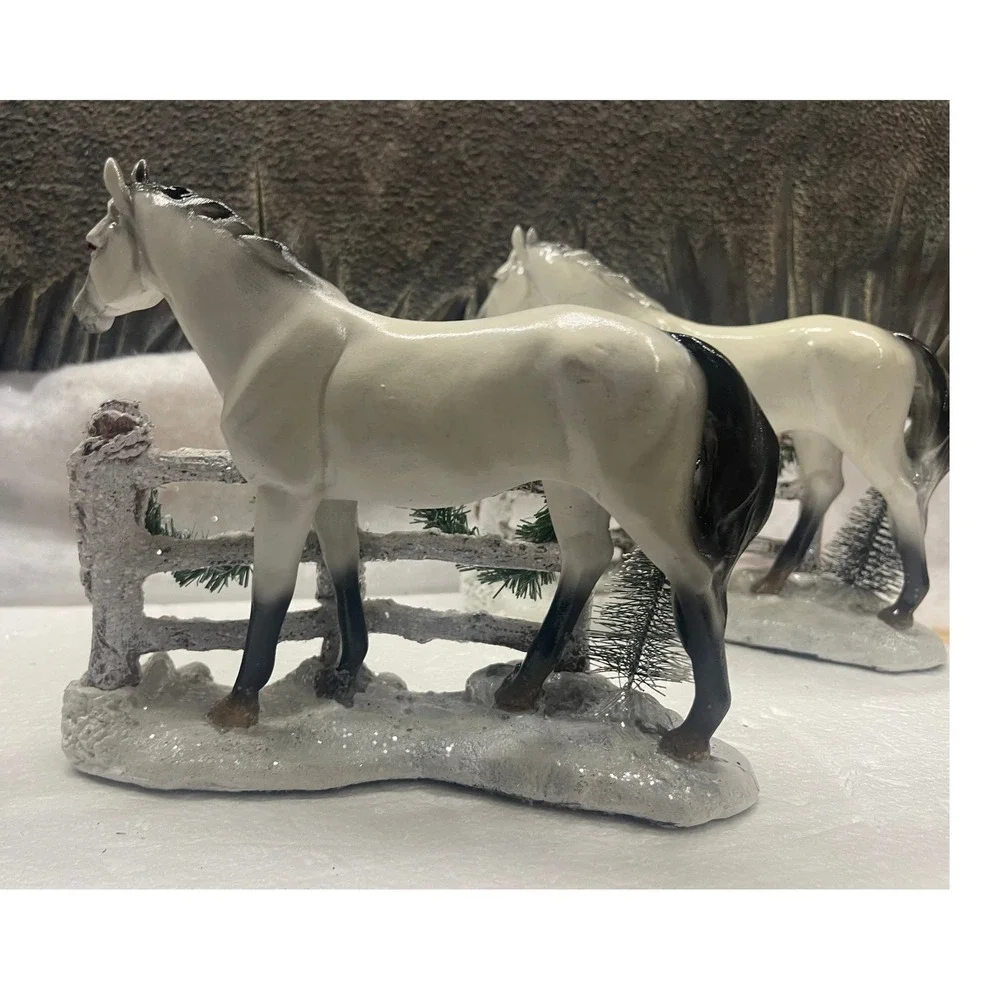 Collections Etc Majestic White Holiday Winter Horse Figurines Mantel Set of 2